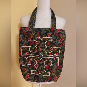 Tory Burch Floral Black Canvas Tote Bag NWOT